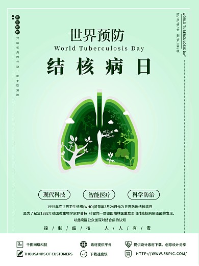 世界预防结核病日医疗公益宣传海报剪纸风