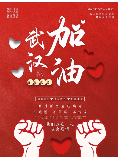 红色简约武汉加油公益海报