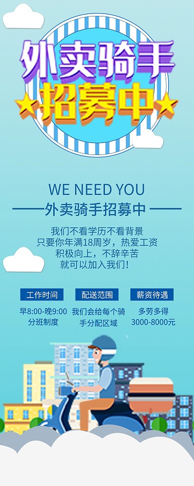 卡通卡爱外卖骑手招聘易拉宝设计
