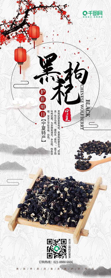 养生珍品宁夏特产黑枸杞促销展架设计