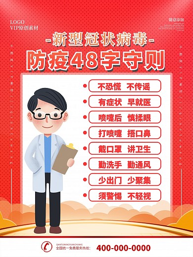 新型冠状病毒防疫48字守则海报