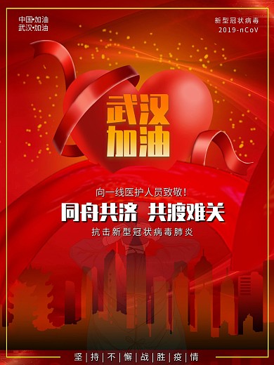 共抗疫情武汉加油致敬逆行者主题公益海报
