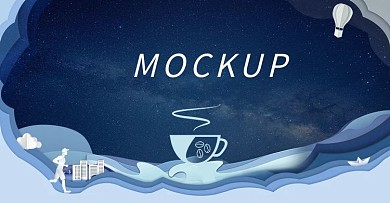 原创剪纸风电商咖啡banner