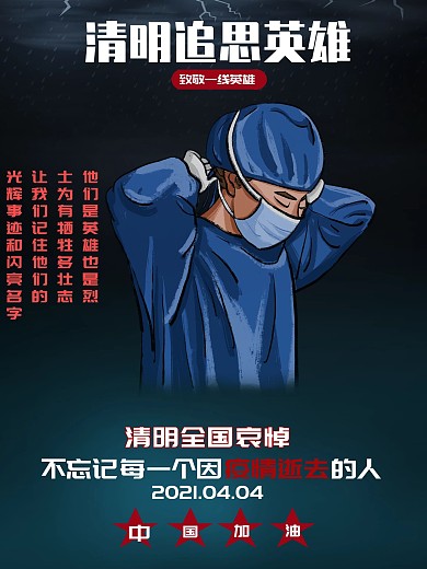 原创清明致敬抗疫一线英雄海报