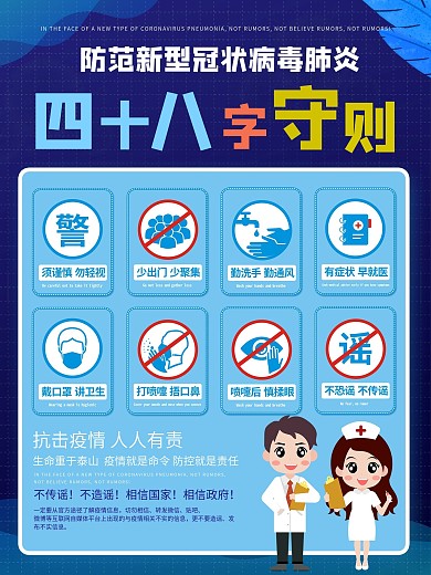 预防新型冠状病毒48字守则宣传海报