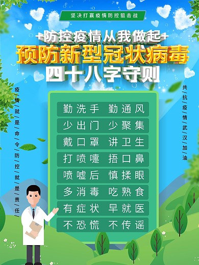 小清新预防新型冠状病毒48字守则海报