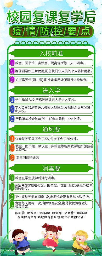 学校复学复课后防疫温馨提示展架