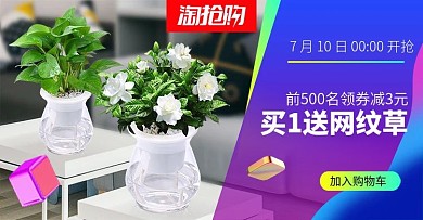 电商天猫淘宝栀子花绿萝盆栽淘抢购海报