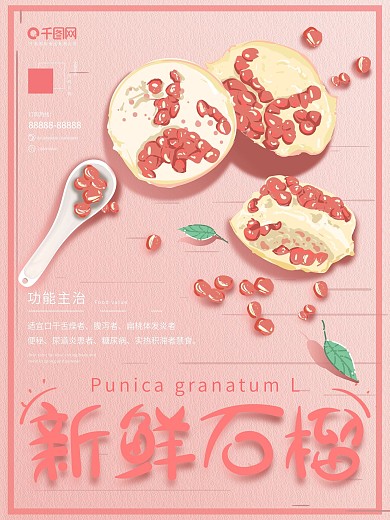 原创插画小清新新鲜石榴美食促销海报