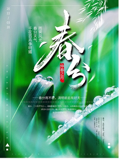 绿色简约清新春分海报