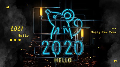 2020鼠年霓虹灯原创立体素材海报