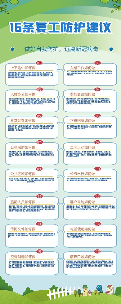 社区风16条复工防护建议内容型展架