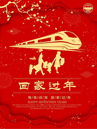 红色简约喜庆回家过年宣传海报