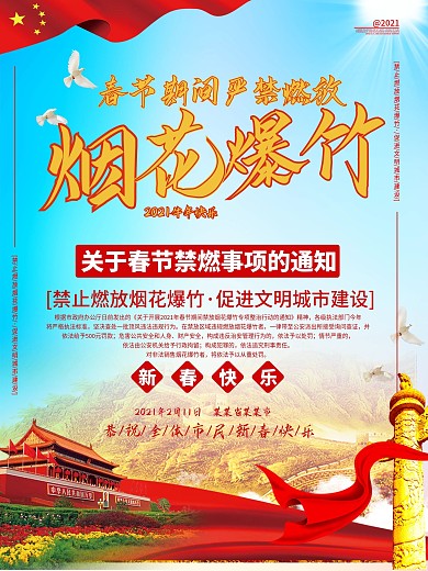 春节政府严禁燃放烟花爆竹政府通知海报