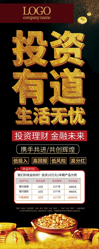 高端黑金投资有道生活无忧理财展架
