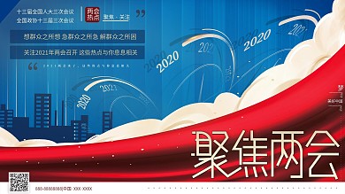 原创简约大气创意党建聚焦两会热点主题展板