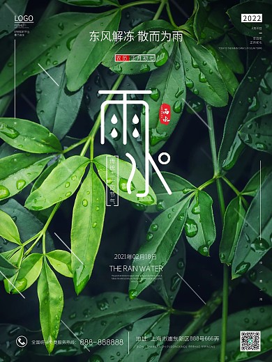 雨水二十四节气绿叶清新海报