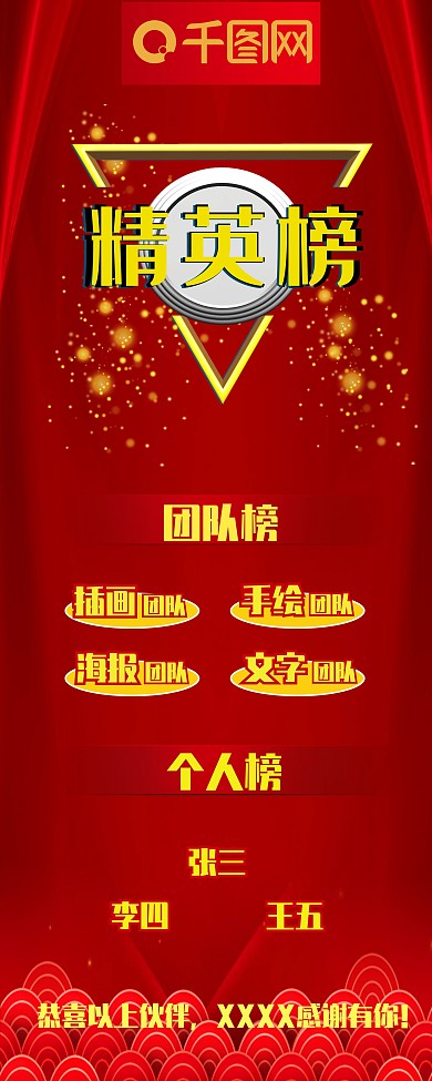 红色背景企业业绩榜展架