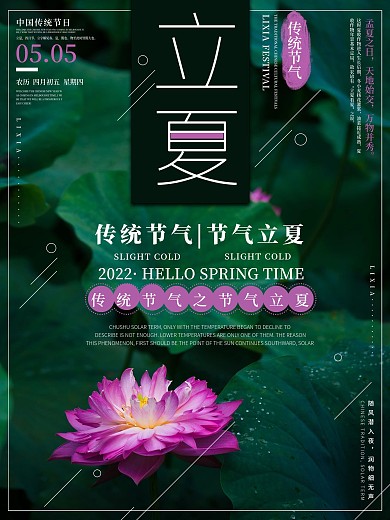 创意清新绿色摄影背景荷花立夏节气海报