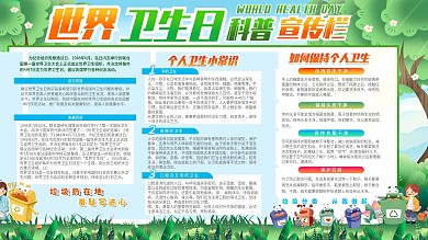 世界卫生日卡通可爱卫生健康科普手绘展板