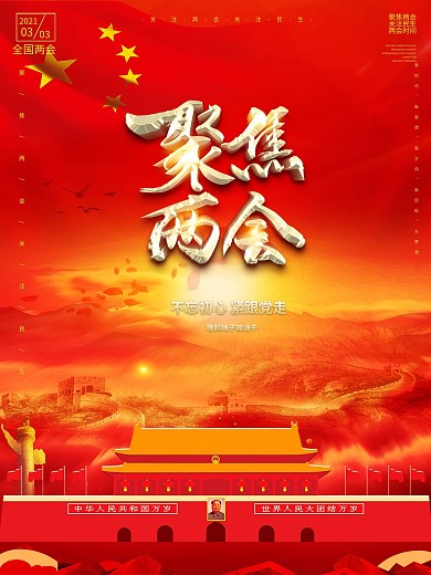 原创简约聚焦两会海报