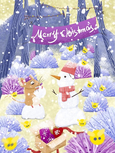 圣诞节平安夜插画海报新年冬季