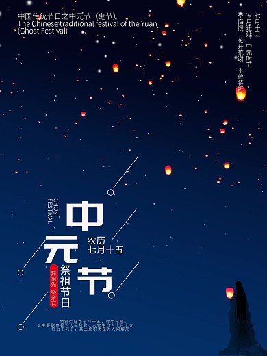 中元节祭祀先祖习俗海报