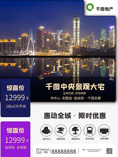 地产通用简洁蓝紫色商务促销海报