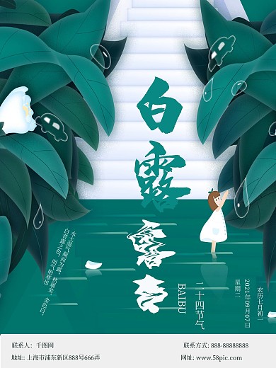 清新二十四节气白露海报