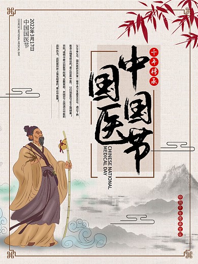 中国风中国国医节日古代中医师宣传海报