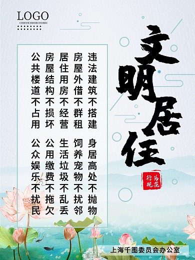 小区居民文明居住公约宣传海报一