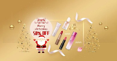 天猫冬季唯美背景金色球化妆品海报