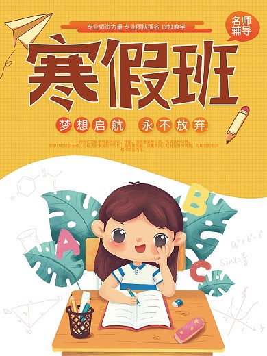 简约风学习学校寒假培训机构宣传海报