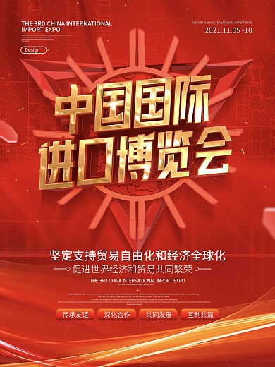 红色大气中国国际进口博览会宣传海报