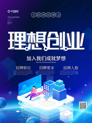 理想创业ai源文件蓝色海报手机朋友圈转发