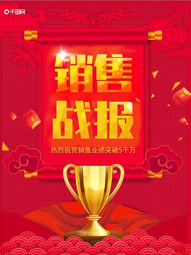 千图网原创企业业绩战报中国风喜庆红色