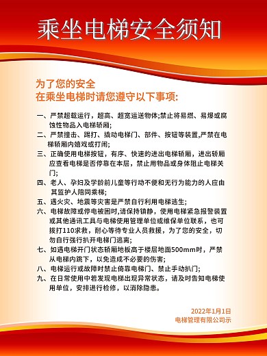 创意乘坐电梯安全须知制度牌展板背景