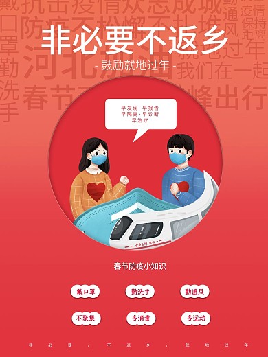 非必要不返乡海报防疫宣传海报新冠就地过年