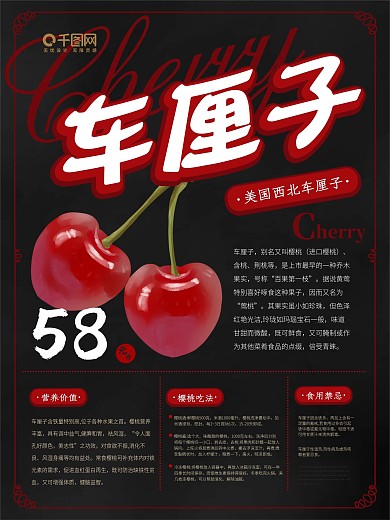 简约风车厘子水果海报