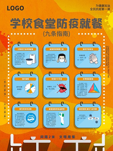 学校食堂防疫就餐九条指南海报