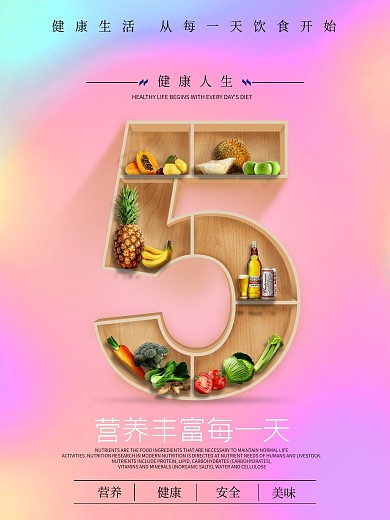 创意营养食物倒计时签到数字5天海报