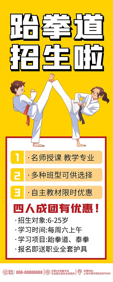 跆拳道招生简约易拉宝X展架海报