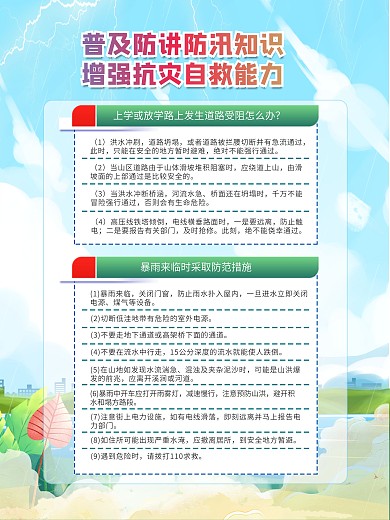 夏季防洪防汛抗灾科普知识宣传系列展板海报