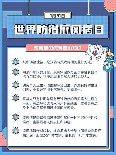 世界防治麻风病日防疫小清新科普内容型海报