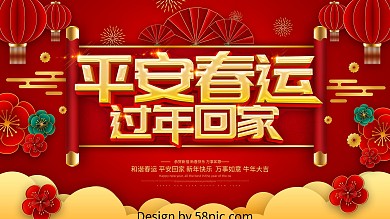 红色喜庆平安春运过年回家宣传展板