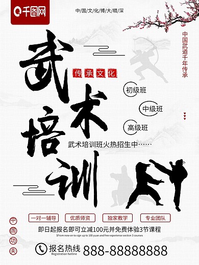 中国风武术培训中国武术宣传商业海报