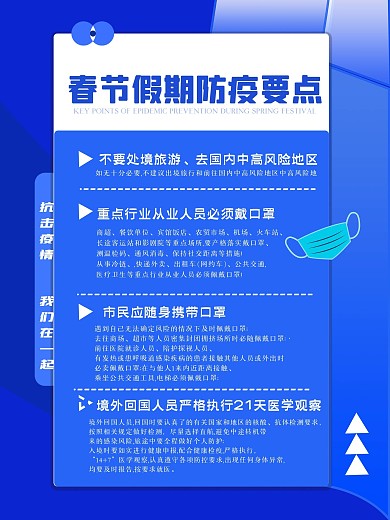 新冠期间蓝色春节假期防控要点海报