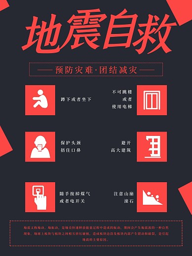 原创手绘简约版地震自救公益海报