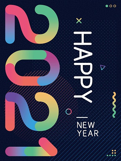 2021新年快乐孟菲斯渐变元素几何体海报