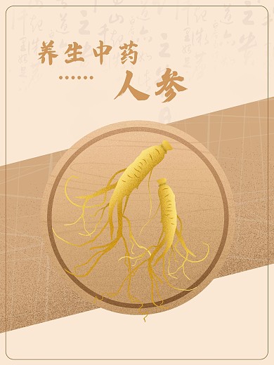 养生中药人参原创插画海报